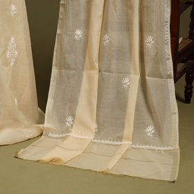 Buy 3pc Beige Mul Chanderi Heavy Chikankari Dress Material