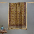 Yellow - Handloom Cotton Natural Dyed Block Print Pedana Kalamkari Towel 02