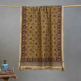 Yellow - Handloom Cotton Natural Dyed Block Print Pedana Kalamkari Towel 02