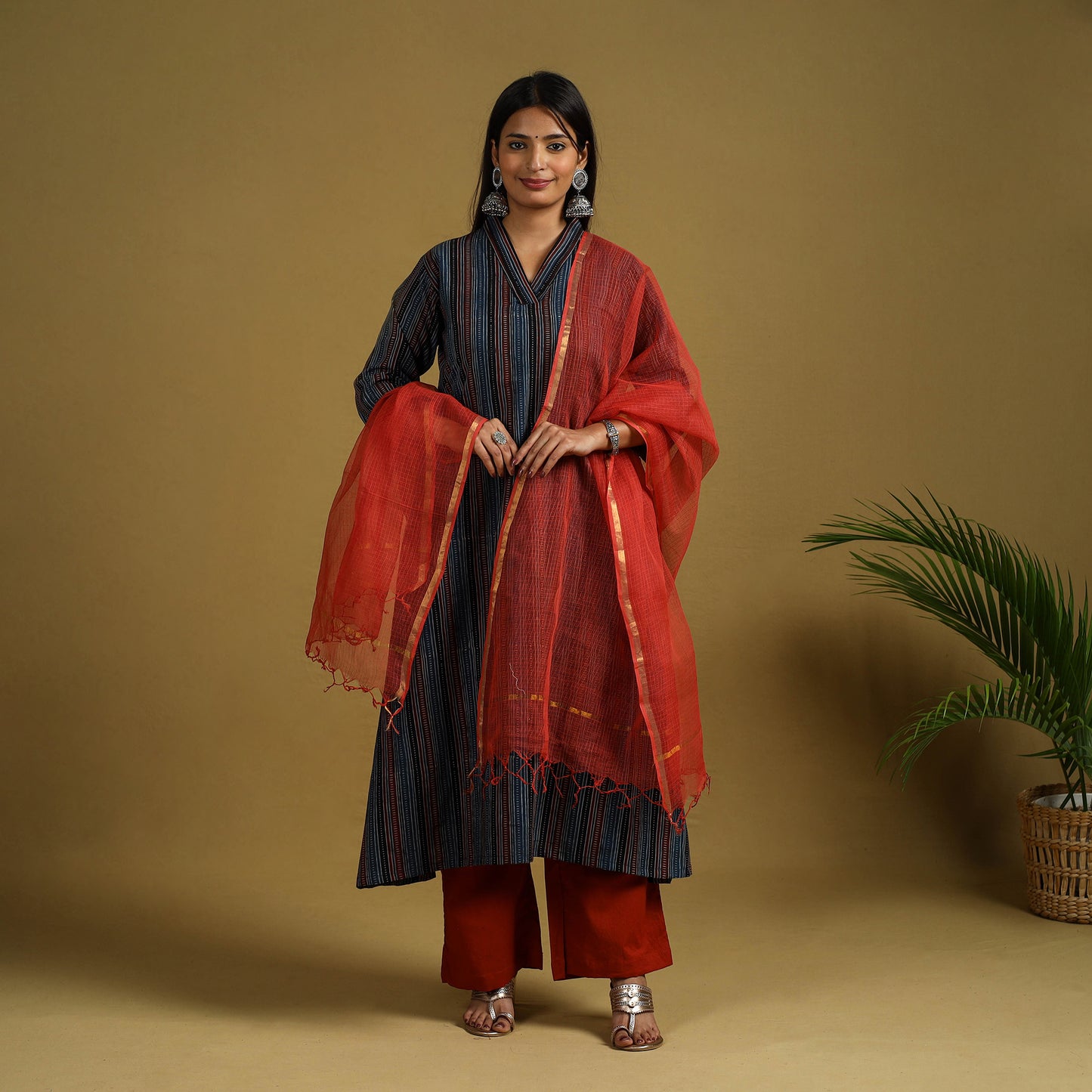 Buy Block Print Cotton Ajrakh Kurta Set with Dupatta 