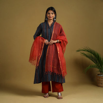 Buy Block Print Cotton Ajrakh Kurta Set with Dupatta 