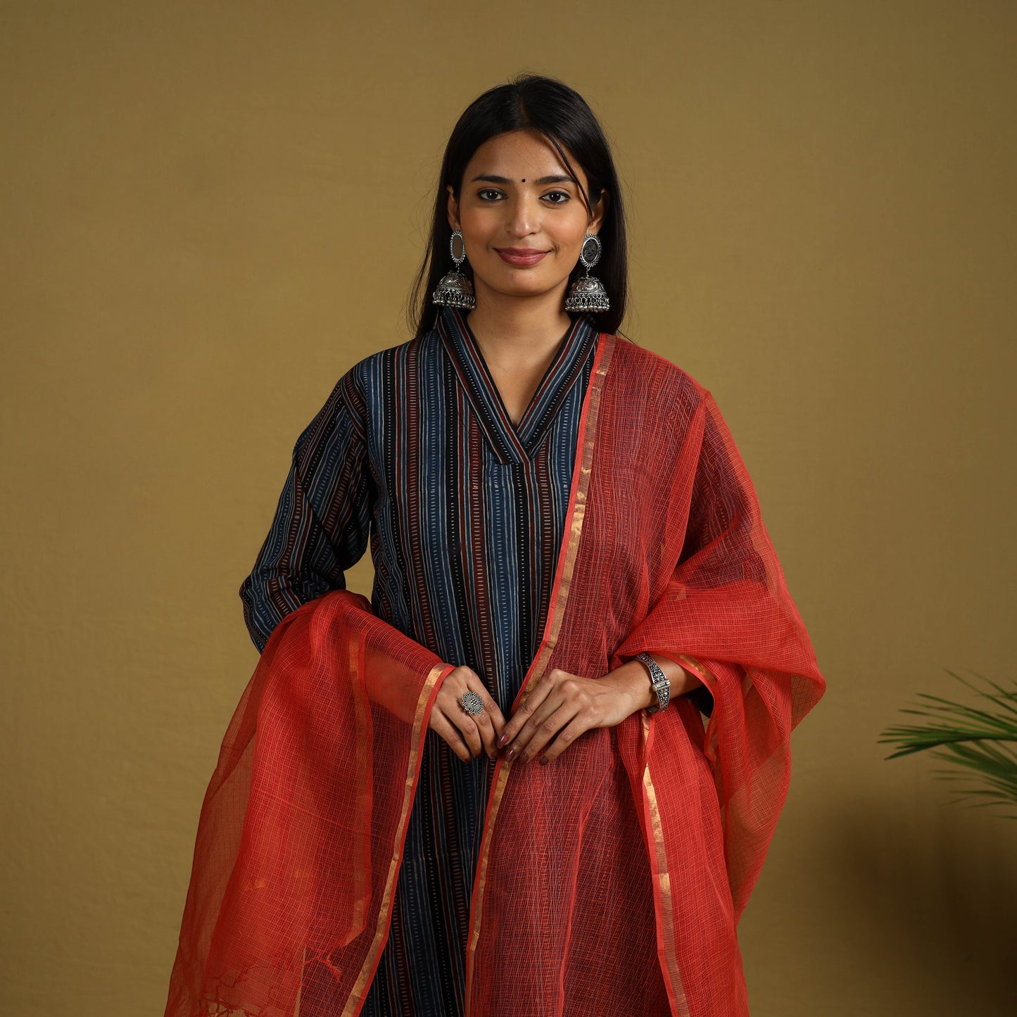 Buy Block Print Cotton Ajrakh Kurta Set with Dupatta 