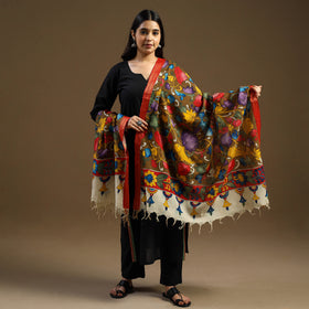 Brown Pen Work Chanderi Silk Handpainted Kalamkari Dupatta