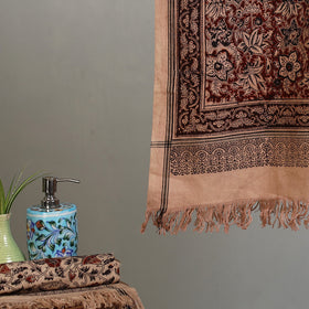 Brown - Handloom Cotton Natural Dyed Block Print Pedana Kalamkari Towel 03