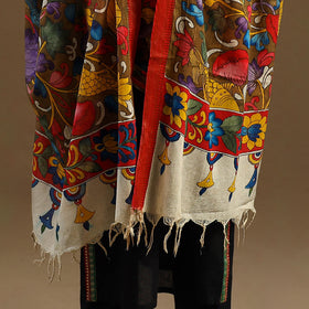 Brown Pen Work Chanderi Silk Handpainted Kalamkari Dupatta