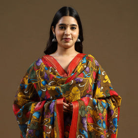 Brown Pen Work Chanderi Silk Handpainted Kalamkari Dupatta