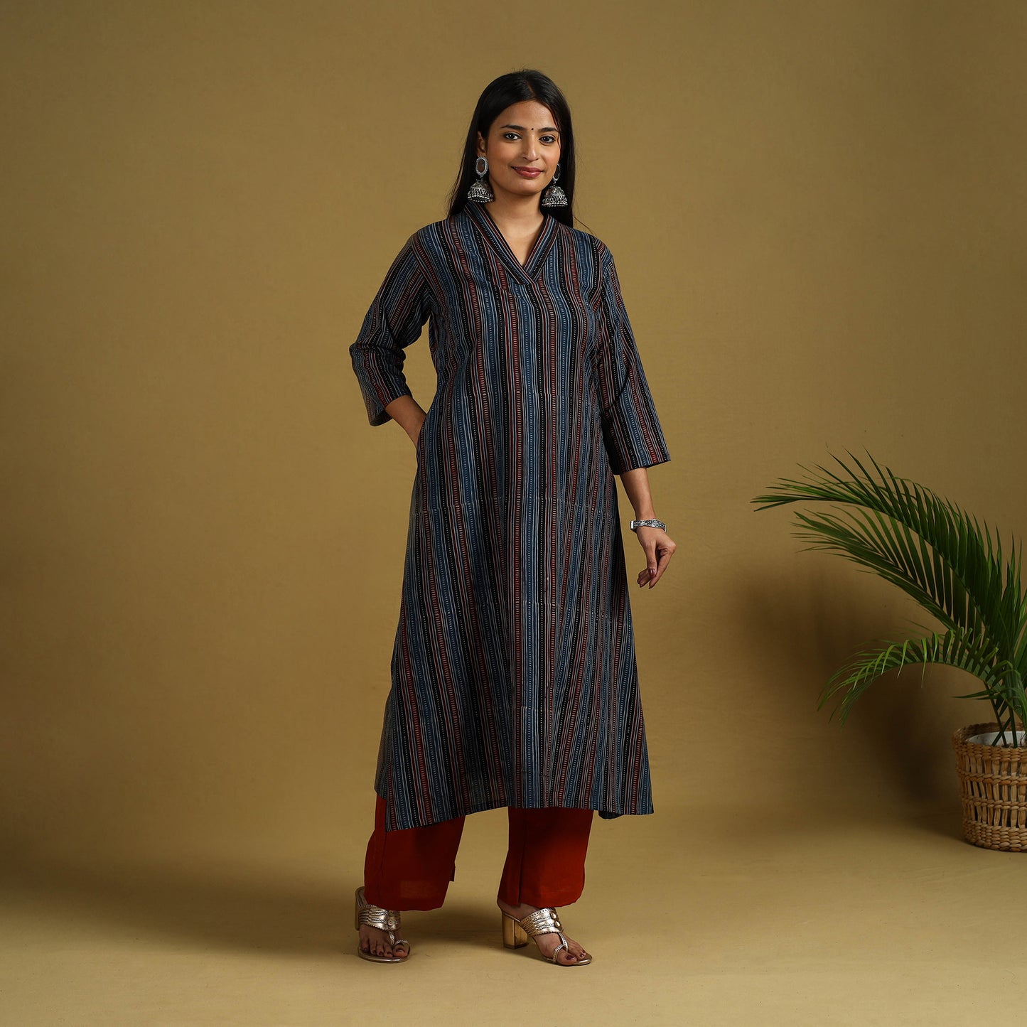 Buy Block Print Cotton Ajrakh Kurta Set with Dupatta 