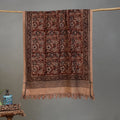 Brown - Handloom Cotton Natural Dyed Block Print Pedana Kalamkari Towel 03