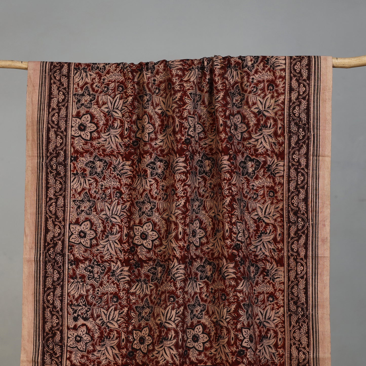 Brown - Handloom Cotton Natural Dyed Block Print Pedana Kalamkari Towel 03