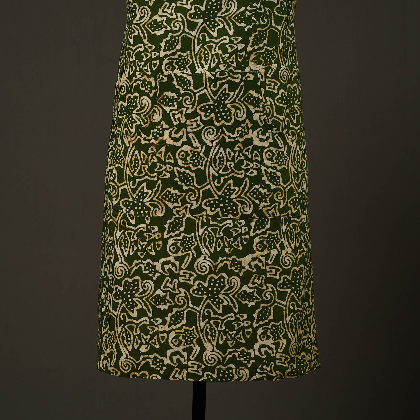 Green - hand batik cotton apron with pocket 72 - handcrafted