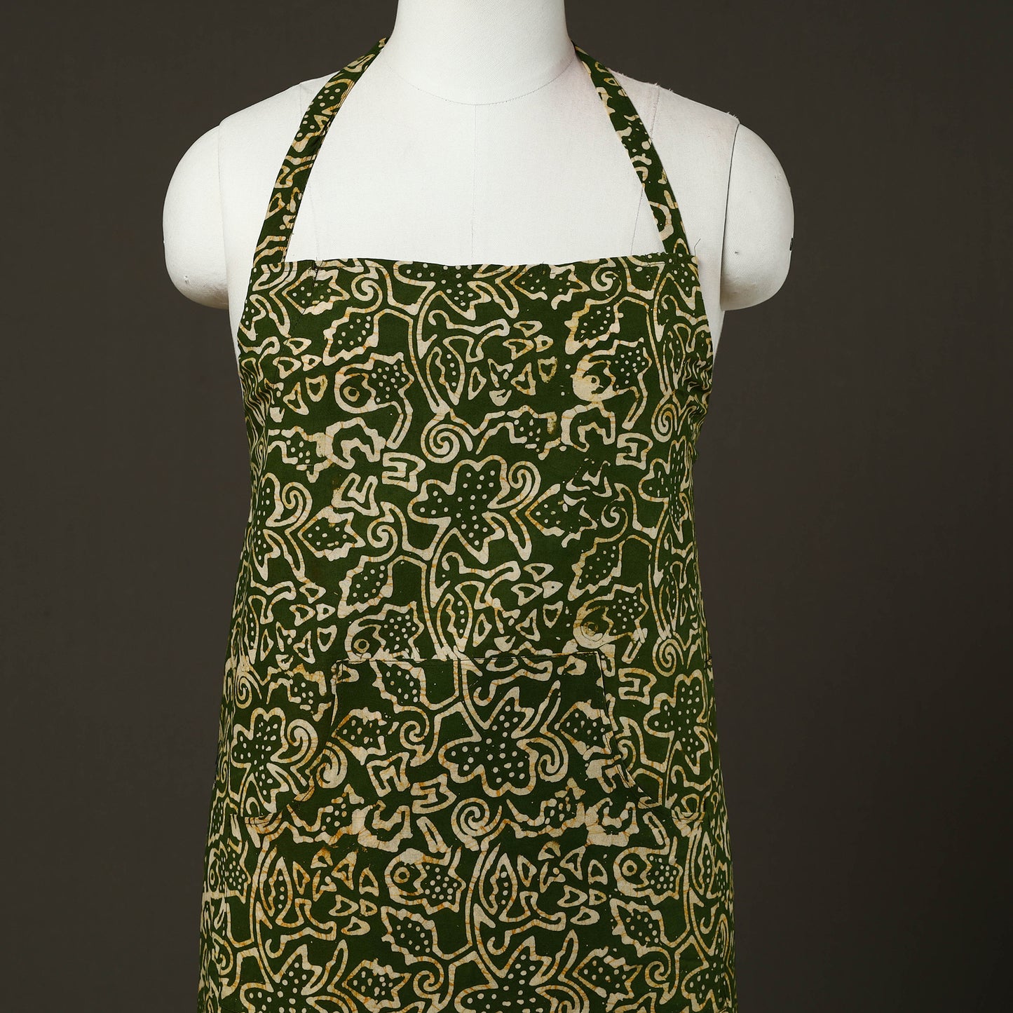 Green - hand batik cotton apron with pocket 72 - handcrafted