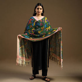 Pen Work Mangalagiri Cotton Handpainted Kalamkari Dupatta