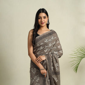 Buy Grey Bindaas Art Natural Dyed Cotton Block Print Saree