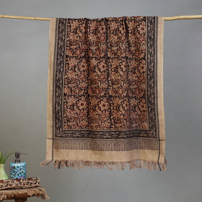 Brown - Handloom Cotton Natural Dyed Block Print Pedana Kalamkari Towel 05