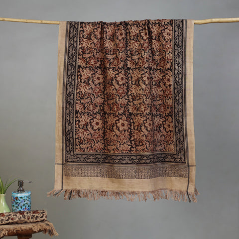 Brown - Handloom Cotton Natural Dyed Block Print Pedana Kalamkari Towel 05