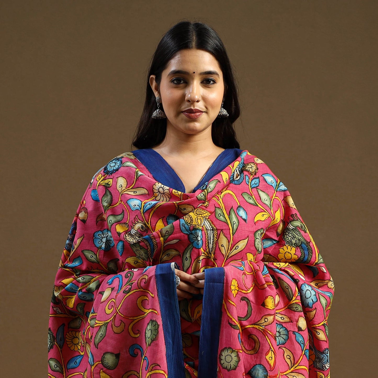 Pen Work Mangalagiri Cotton Handpainted Kalamkari Dupatta