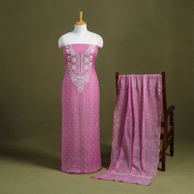 Pink Hand Embroidery 2pc Mul Chanderi Chikankari Dress Material