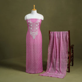 Pink Hand Embroidery 2pc Mul Chanderi Chikankari Dress Material