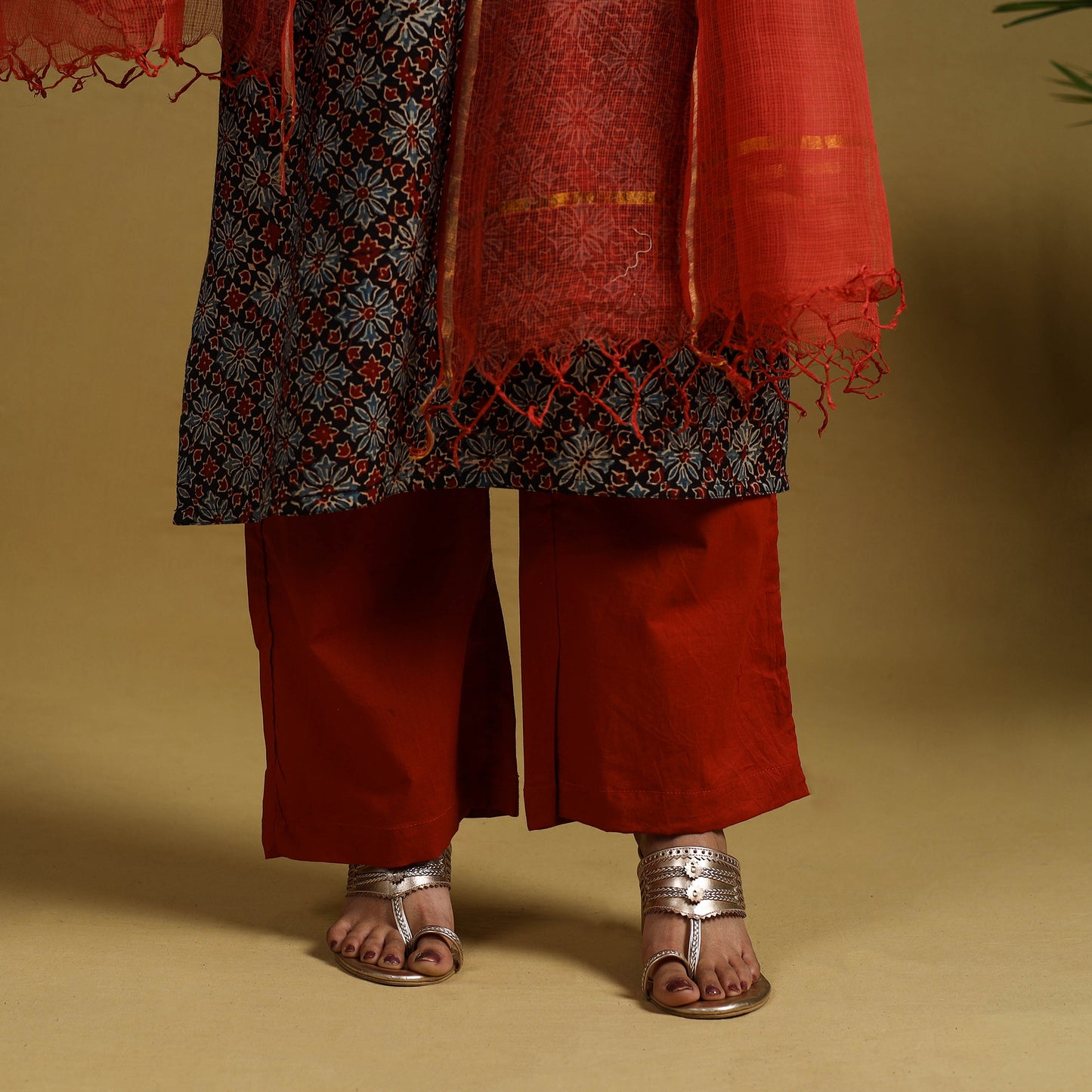 Buy Block Print Cotton Ajrakh Kurta Set with Dupatta 