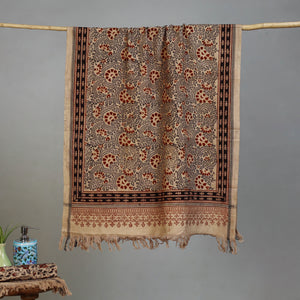 Brown - Handloom Cotton Natural Dyed Block Print Pedana Kalamkari Towel 06