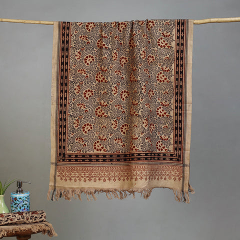 Brown - Handloom Cotton Natural Dyed Block Print Pedana Kalamkari Towel 06