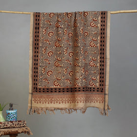 Brown - Handloom Cotton Natural Dyed Block Print Pedana Kalamkari Towel 06