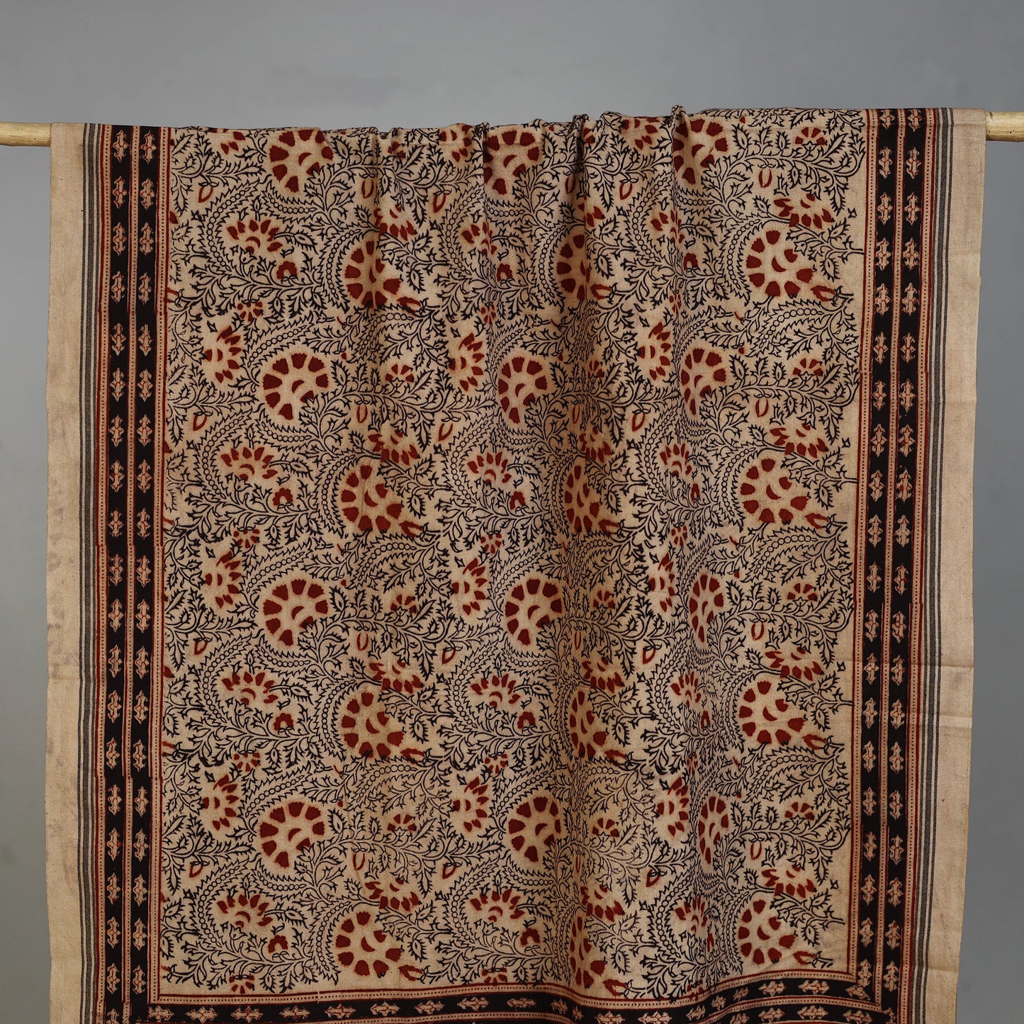 Brown - Handloom Cotton Natural Dyed Block Print Pedana Kalamkari Towel 06
