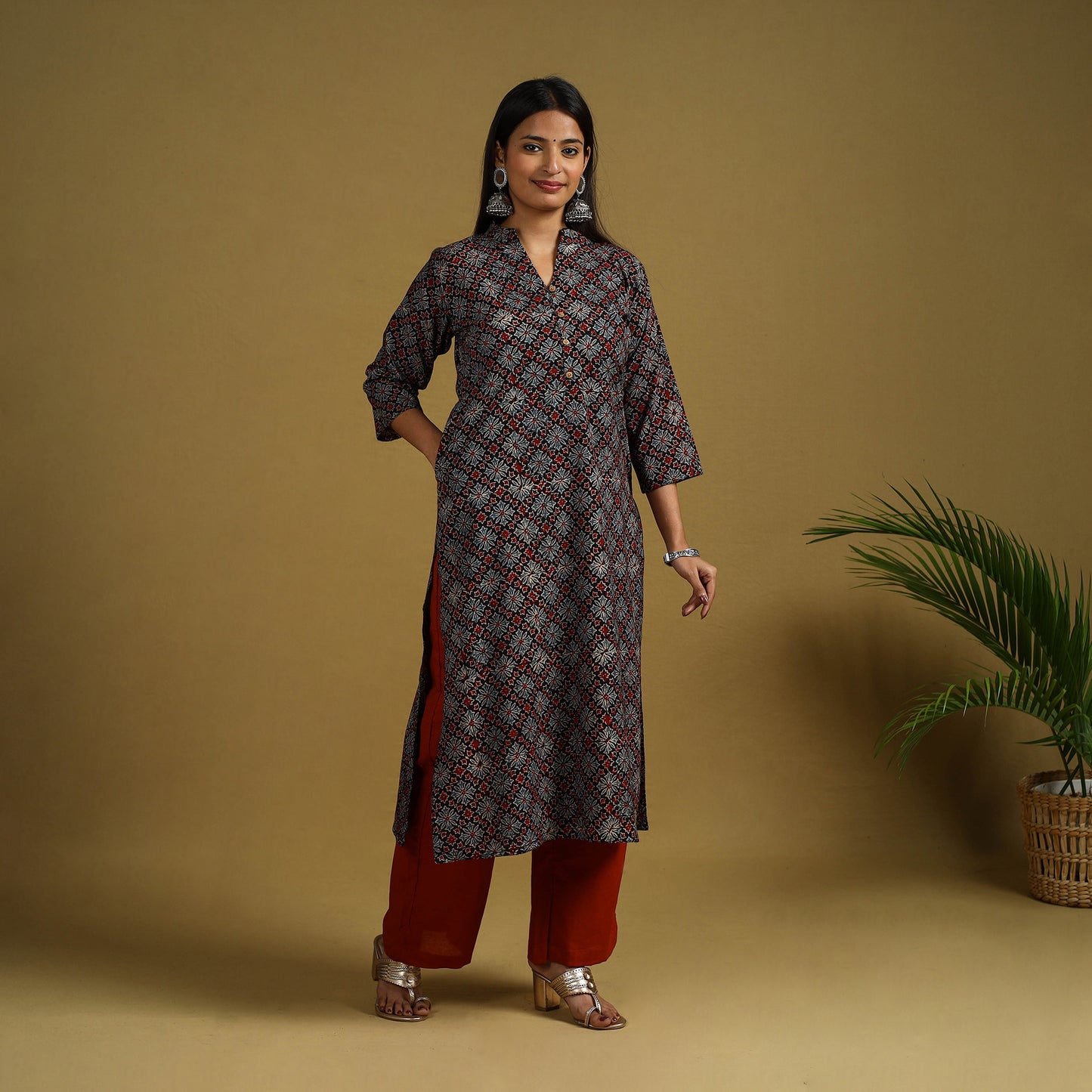 Buy Block Print Cotton Ajrakh Kurta Set with Dupatta 