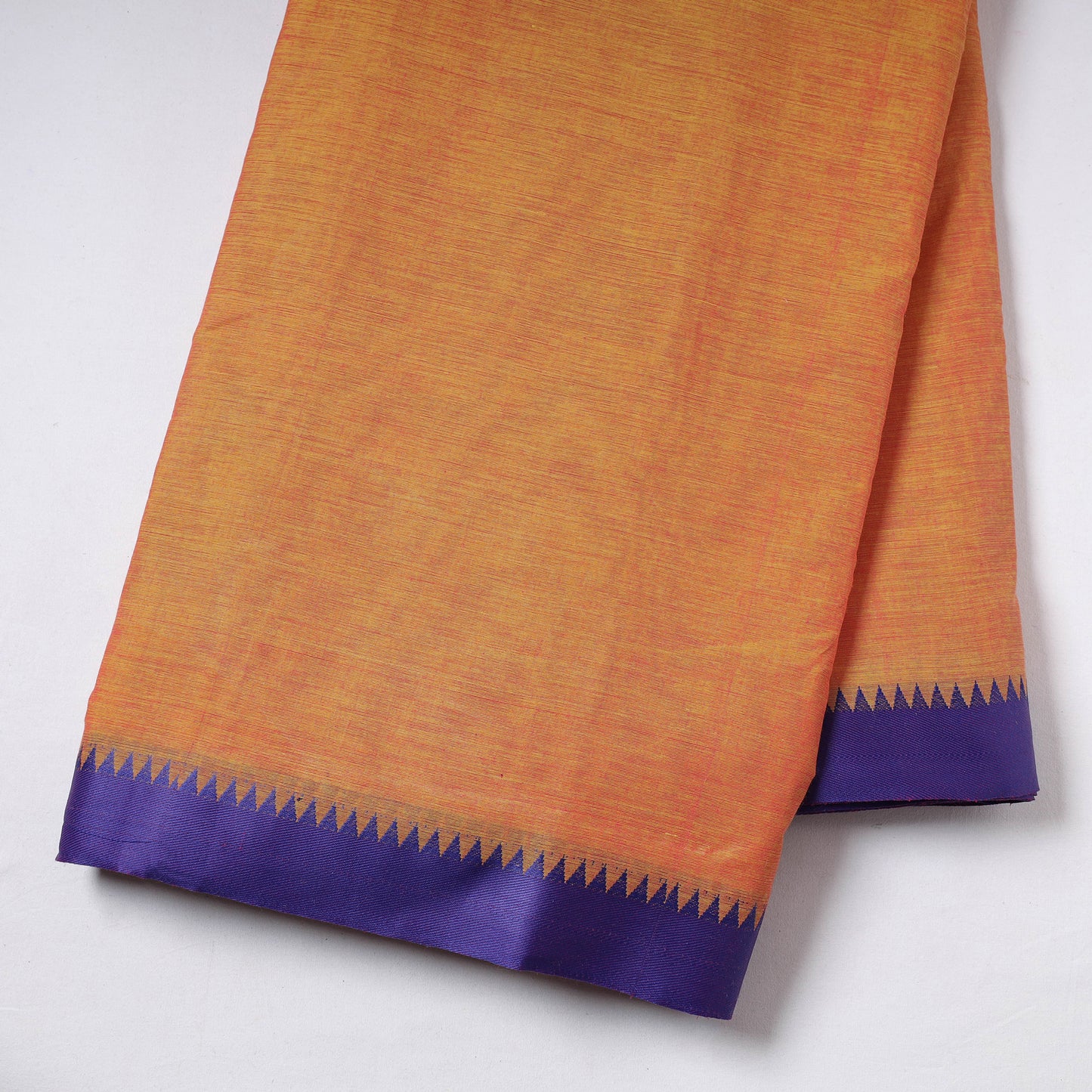 Orange - Kanchipuram Cotton Fabric with Zari Border