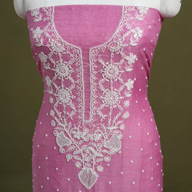 Pink Hand Embroidery 2pc Mul Chanderi Chikankari Dress Material