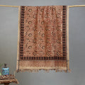 Beige - Handloom Cotton Natural Dyed Block Print Pedana Kalamkari Towel 07