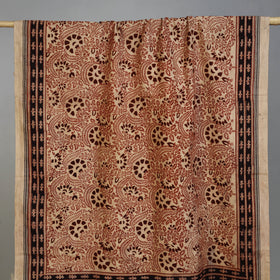 Beige - Handloom Cotton Natural Dyed Block Print Pedana Kalamkari Towel 07
