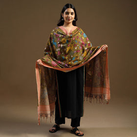 Pen Work Mangalagiri Cotton Handpainted Kalamkari Dupatta