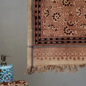 Beige - Handloom Cotton Natural Dyed Block Print Pedana Kalamkari Towel 07