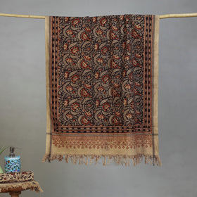 Beige - Handloom Cotton Natural Dyed Block Print Pedana Kalamkari Towel 08