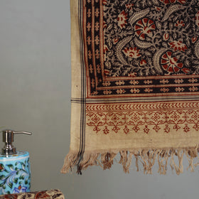 Beige - Handloom Cotton Natural Dyed Block Print Pedana Kalamkari Towel 08
