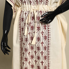 Beige Bengal Kantha Hand Embroidery Cotton Kaftan (Long) 