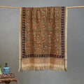 Beige - Handloom Cotton Natural Dyed Block Print Pedana Kalamkari Towel 09