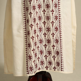 Beige Bengal Kantha Hand Embroidery Cotton Kaftan (Long) 