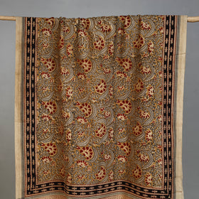 Beige - Handloom Cotton Natural Dyed Block Print Pedana Kalamkari Towel 09