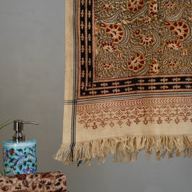 Beige - Handloom Cotton Natural Dyed Block Print Pedana Kalamkari Towel 09
