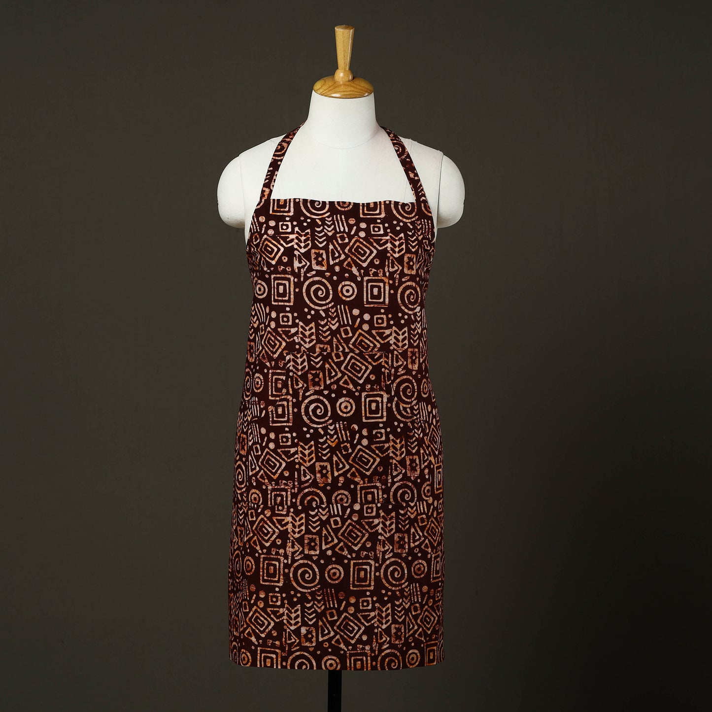 Brown - hand batik cotton apron with pocket 77 - handcrafted