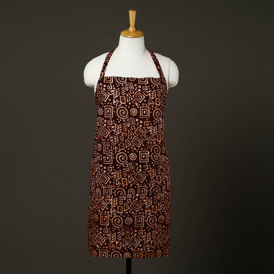 Brown - hand batik cotton apron with pocket 77 - handcrafted