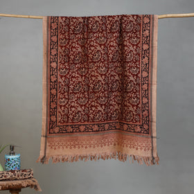 Maroon - Handloom Cotton Natural Dyed Block Print Pedana Kalamkari Towel 10