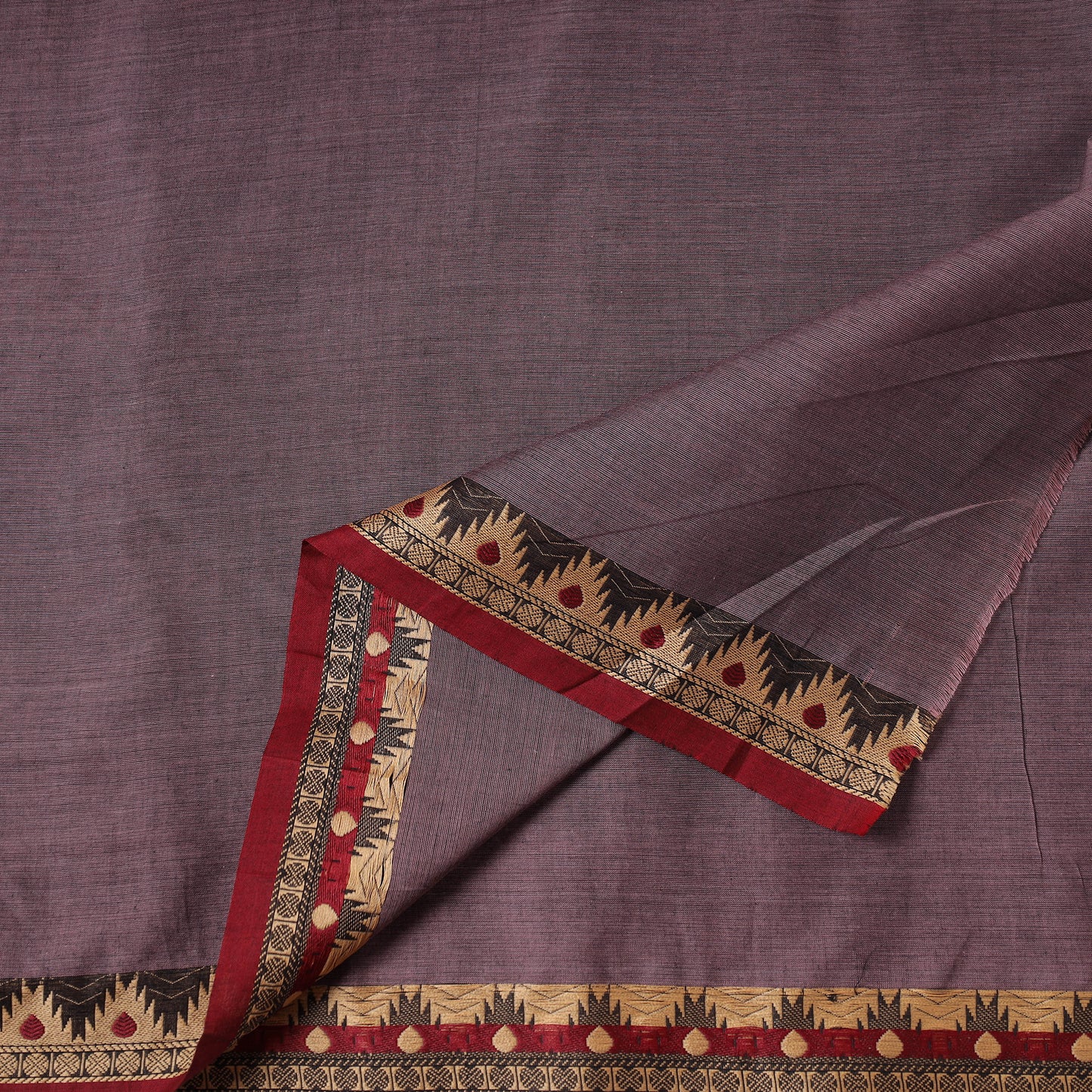 Brown - Kanchipuram Cotton Fabric with Zari Border