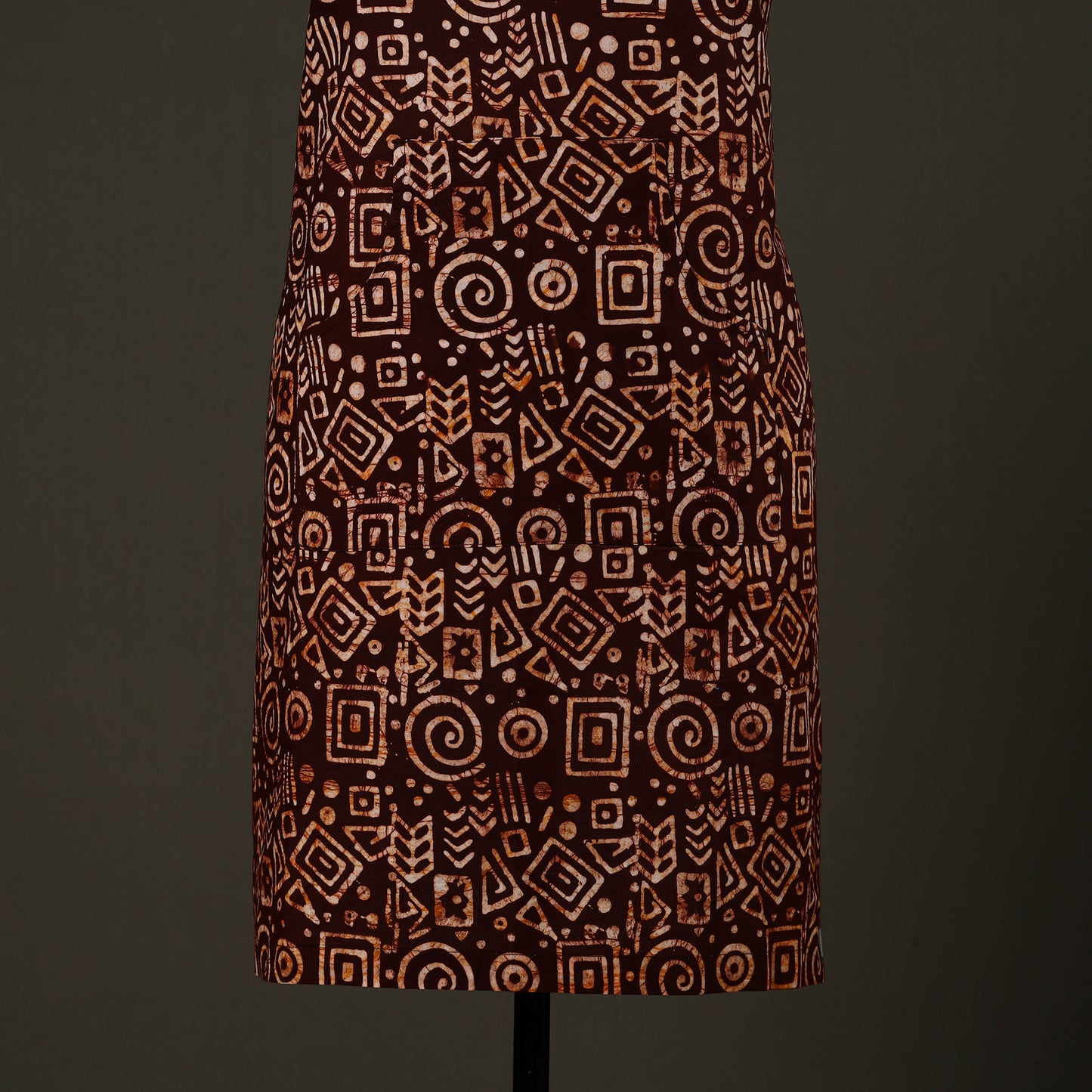 Brown - hand batik cotton apron with pocket 77 - handcrafted
