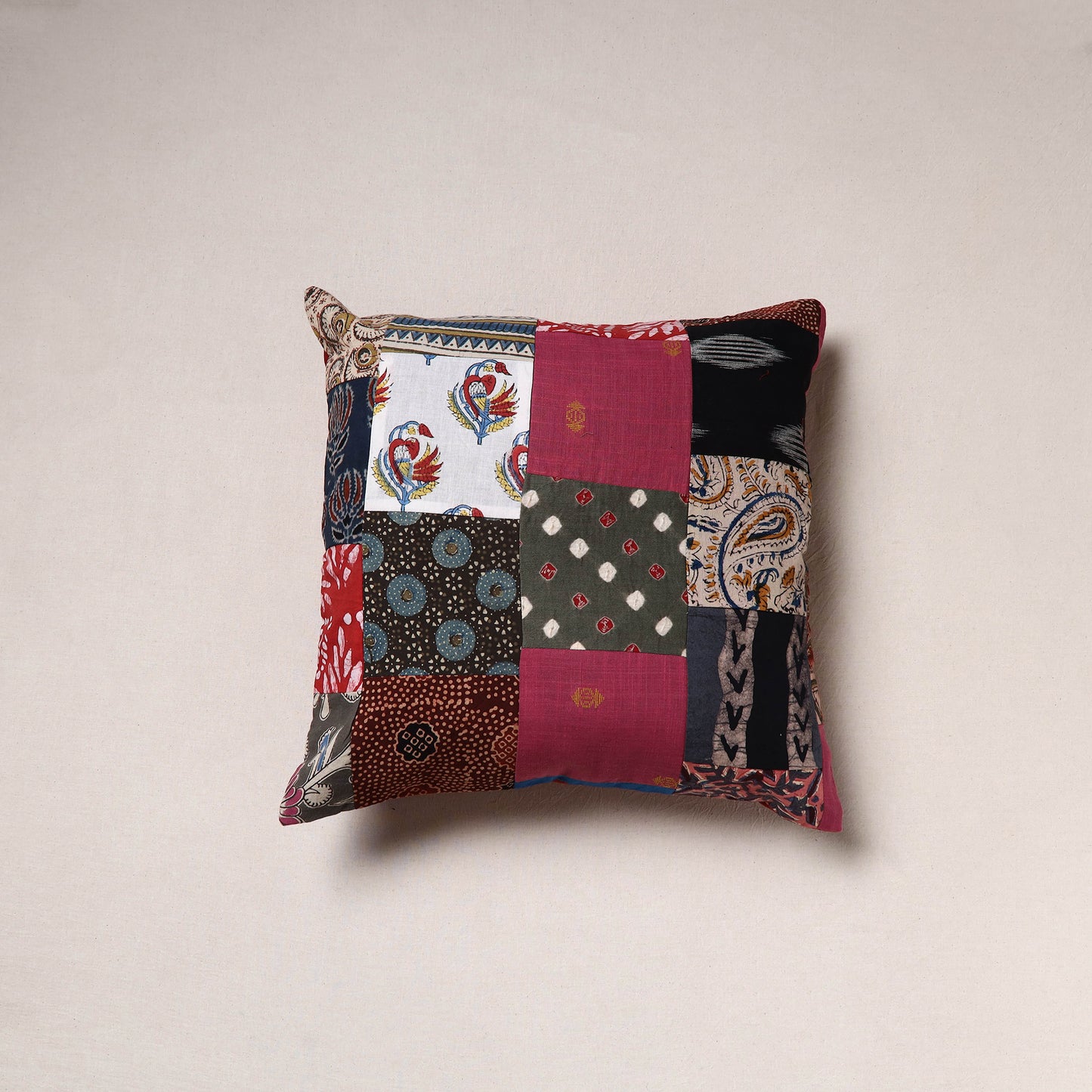Handcrafted Patchwork Cushion Cover (16 x 16 in) 34