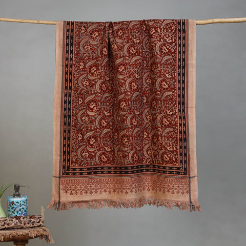 Maroon - Handloom Cotton Natural Dyed Block Print Pedana Kalamkari Towel 11