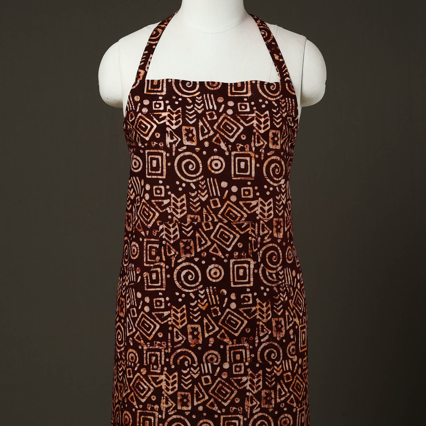 Brown - hand batik cotton apron with pocket 77 - handcrafted
