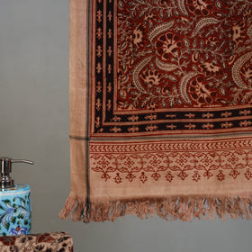 Maroon - Handloom Cotton Natural Dyed Block Print Pedana Kalamkari Towel 11
